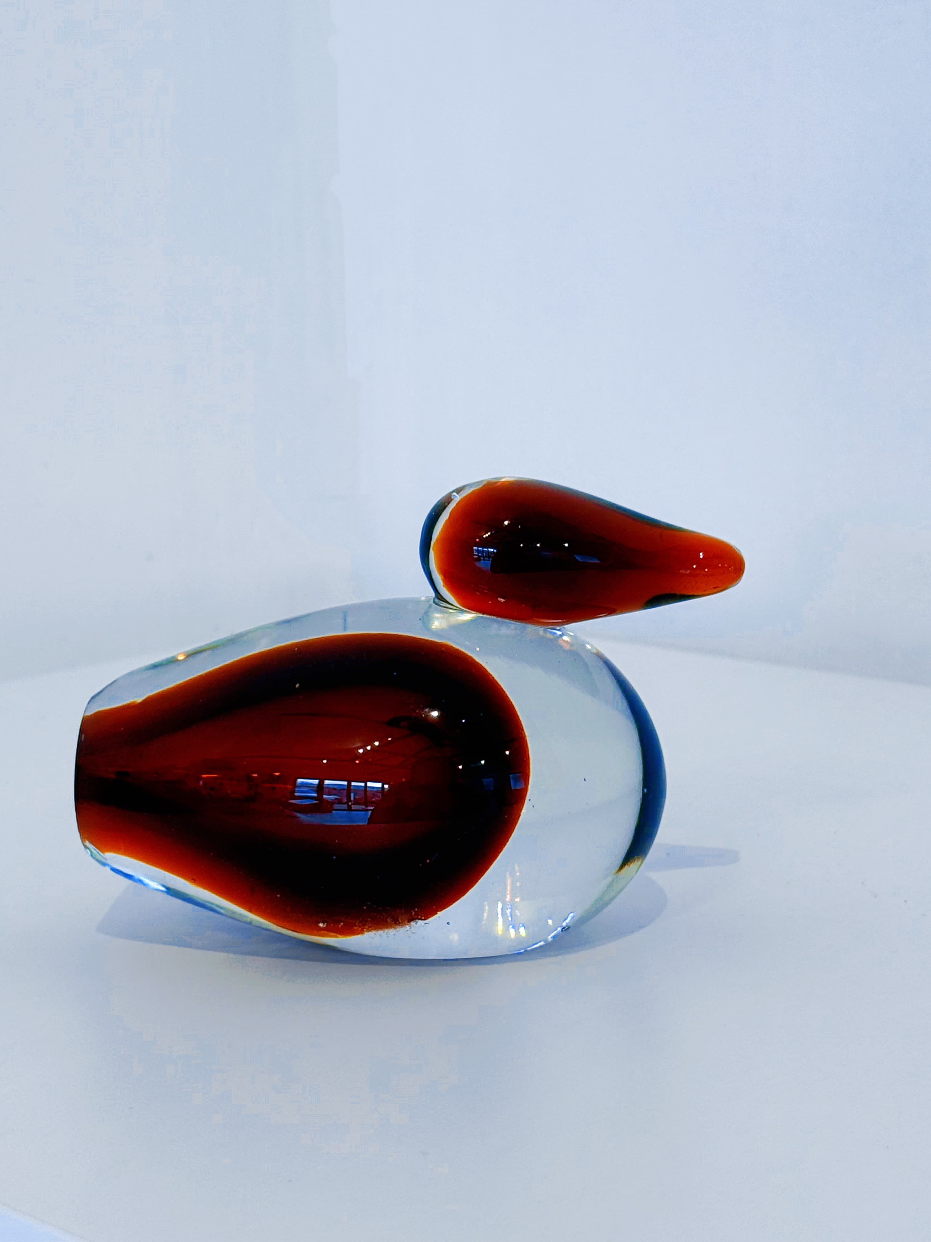 Amber Red Sommerso Hand-Sculpted Art Glass Bird