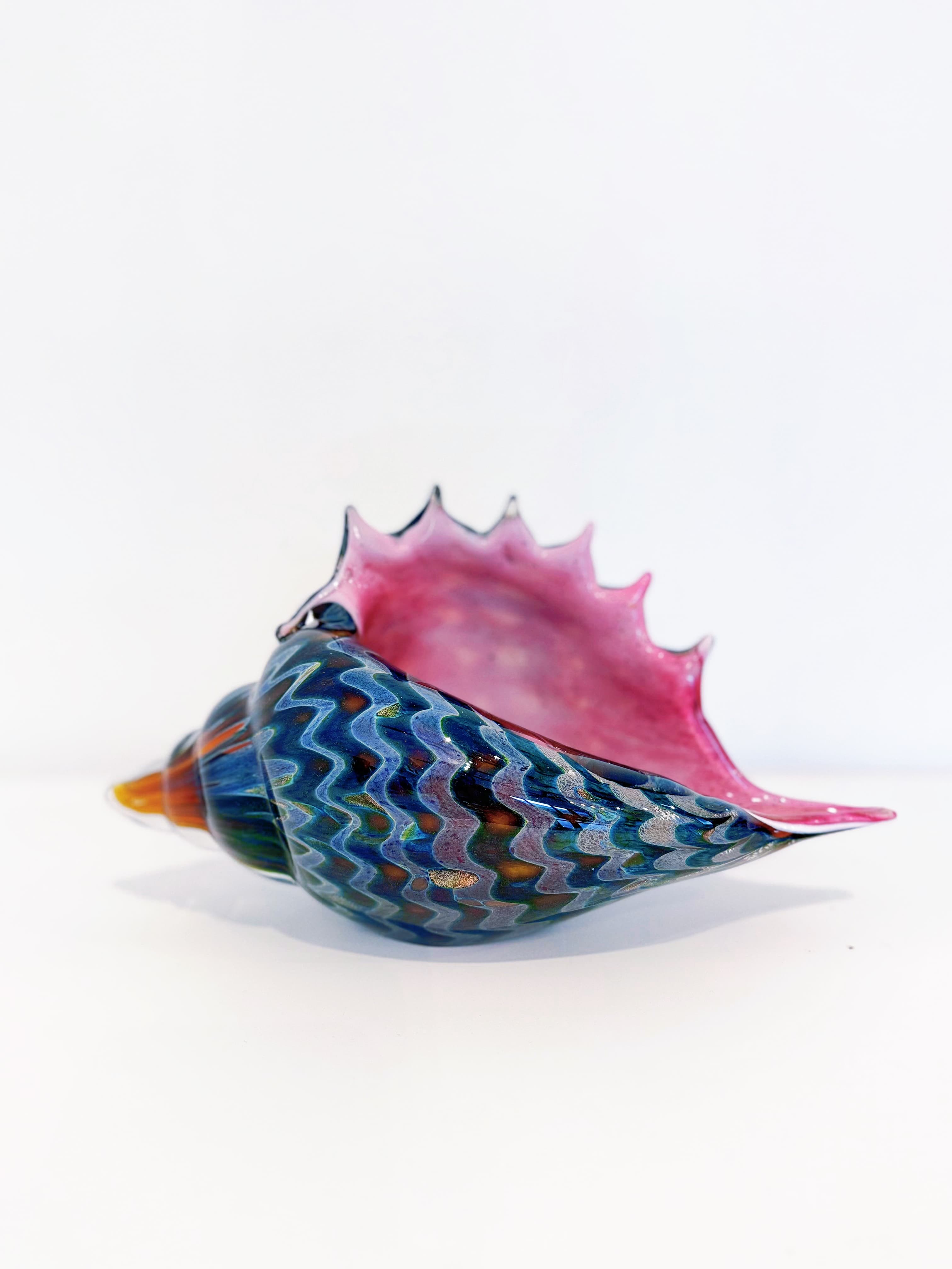 Multicolor Gold Flake Hand-Blown Art Glass Conch
