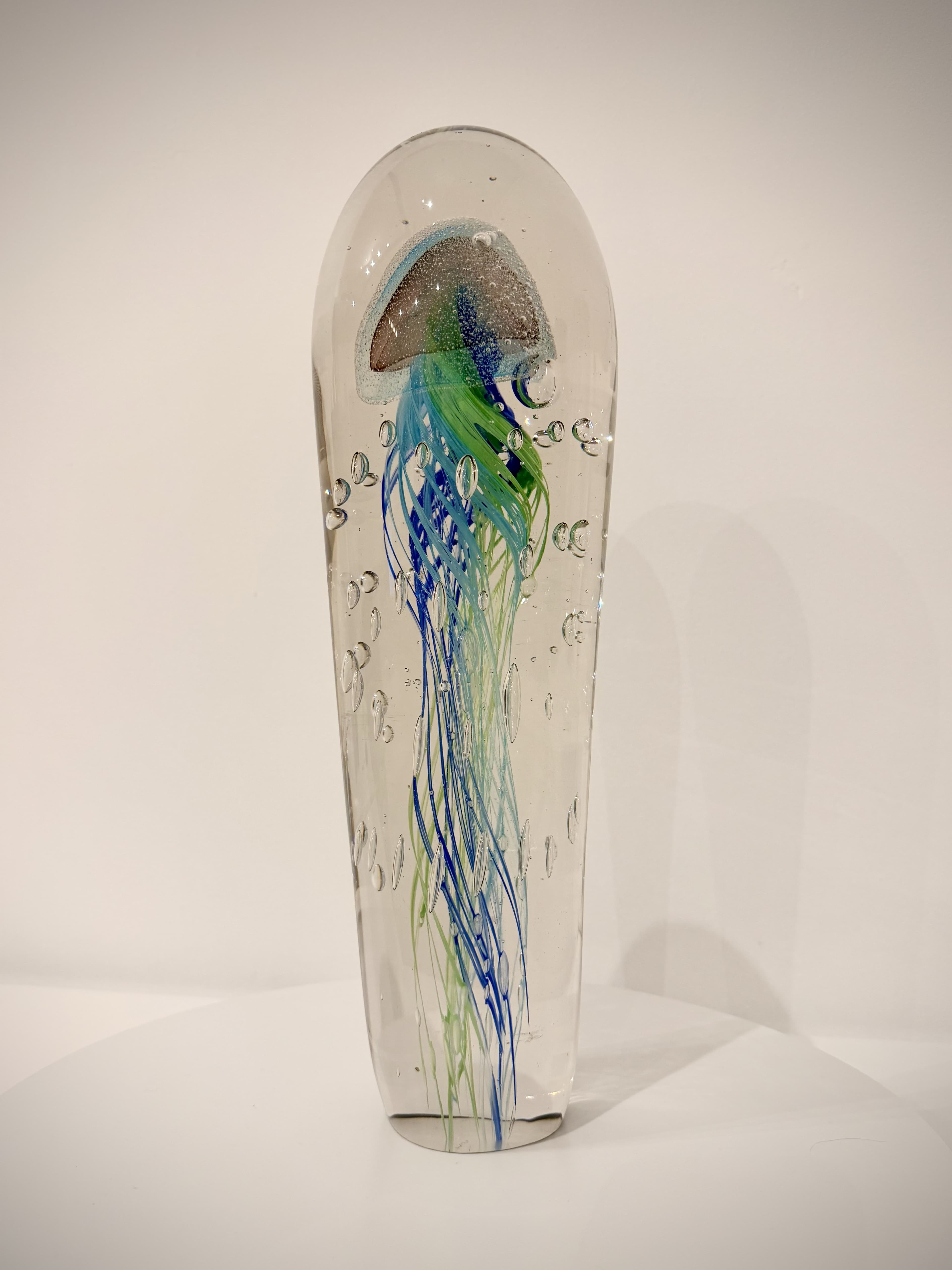 Blue-Green Floating Jellyfish Hand-Crafted Art Glass Sculpture