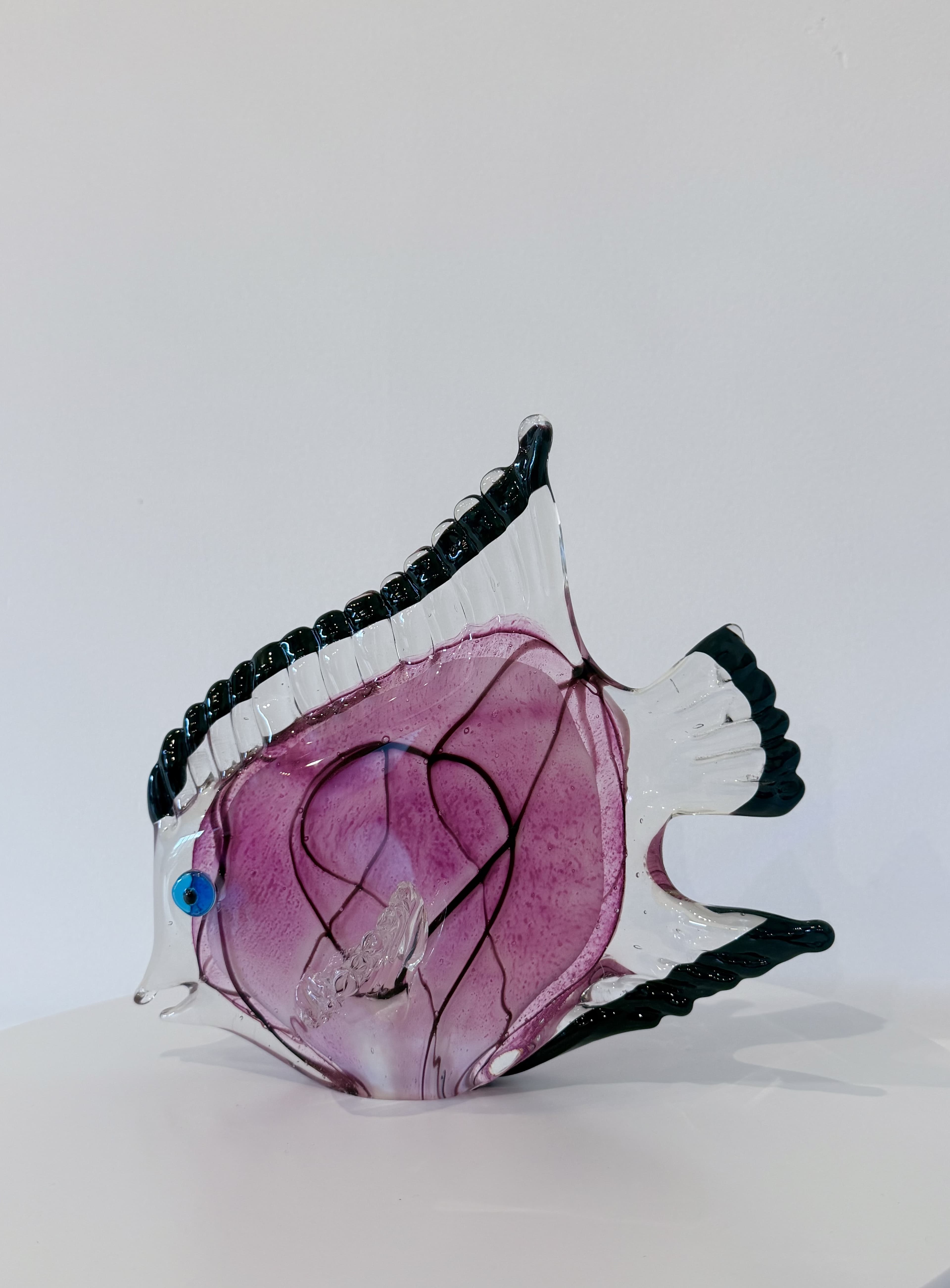 Pink and Clear Tropical Fish Hand-Crafted Art Glass Sculpture