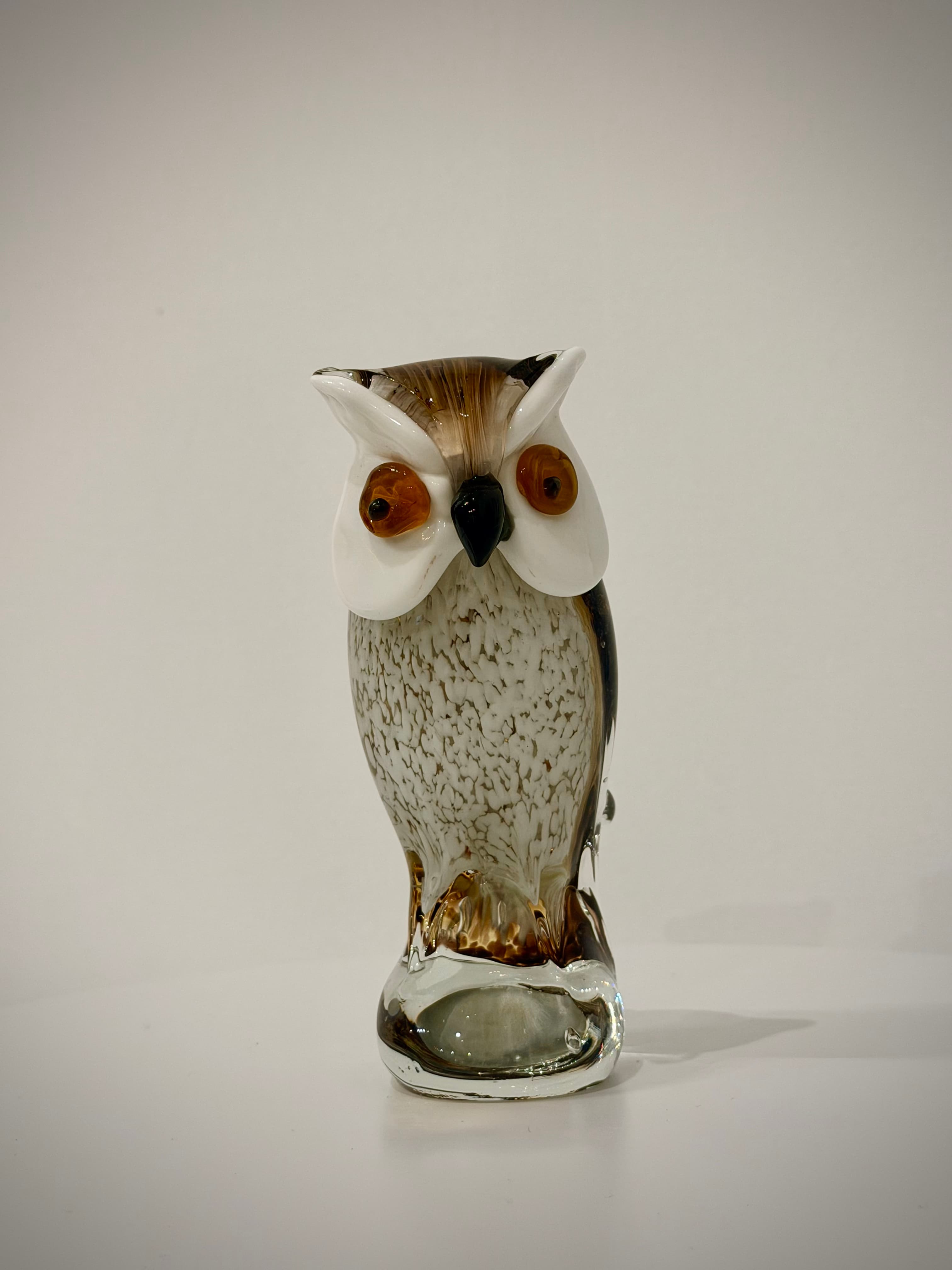 White and Amber Owl Hand-Crafted Art Glass Sculpture
