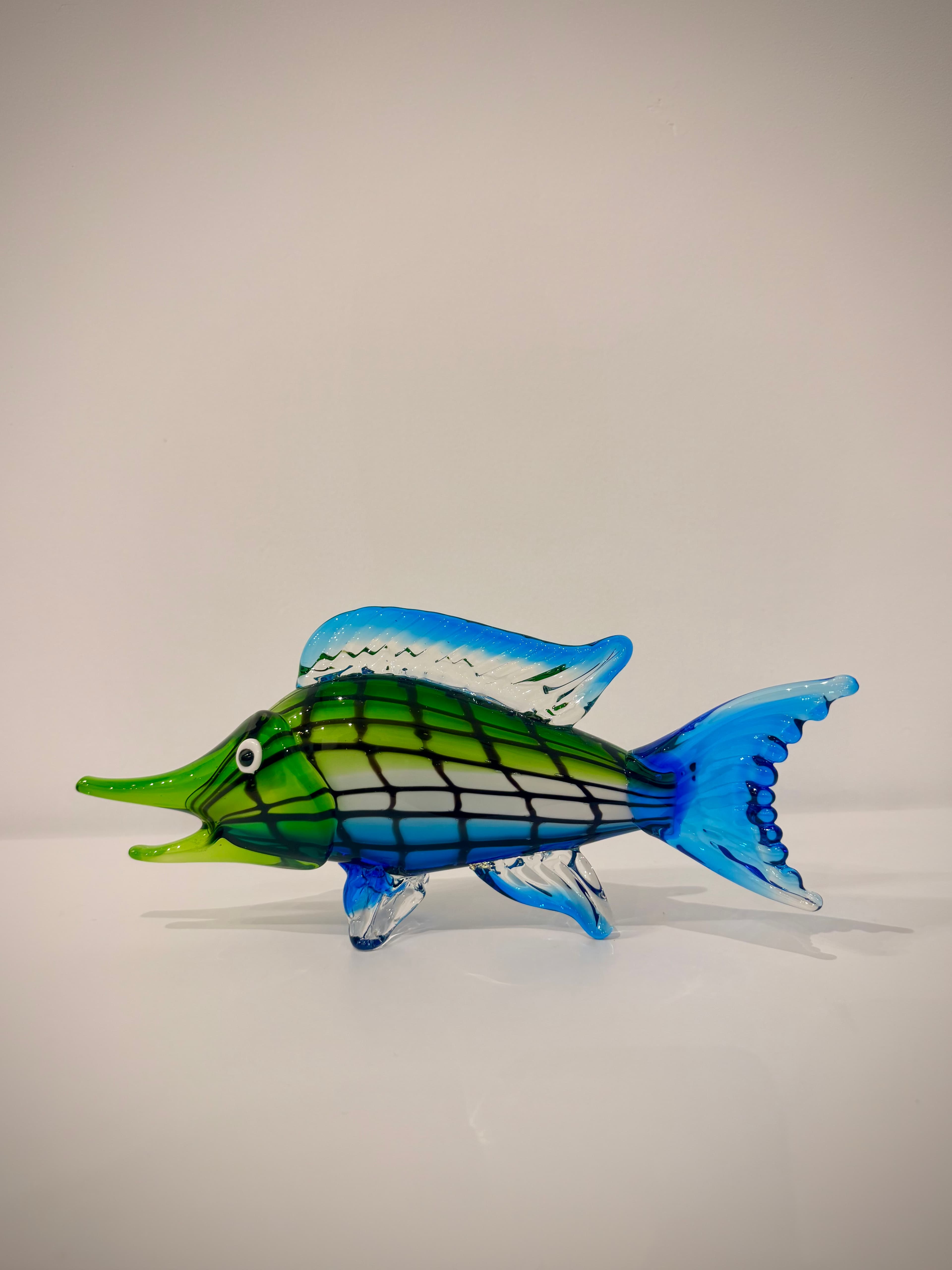 Blue-Green Sailfish Hand-Crafted Art Glass Sculpture