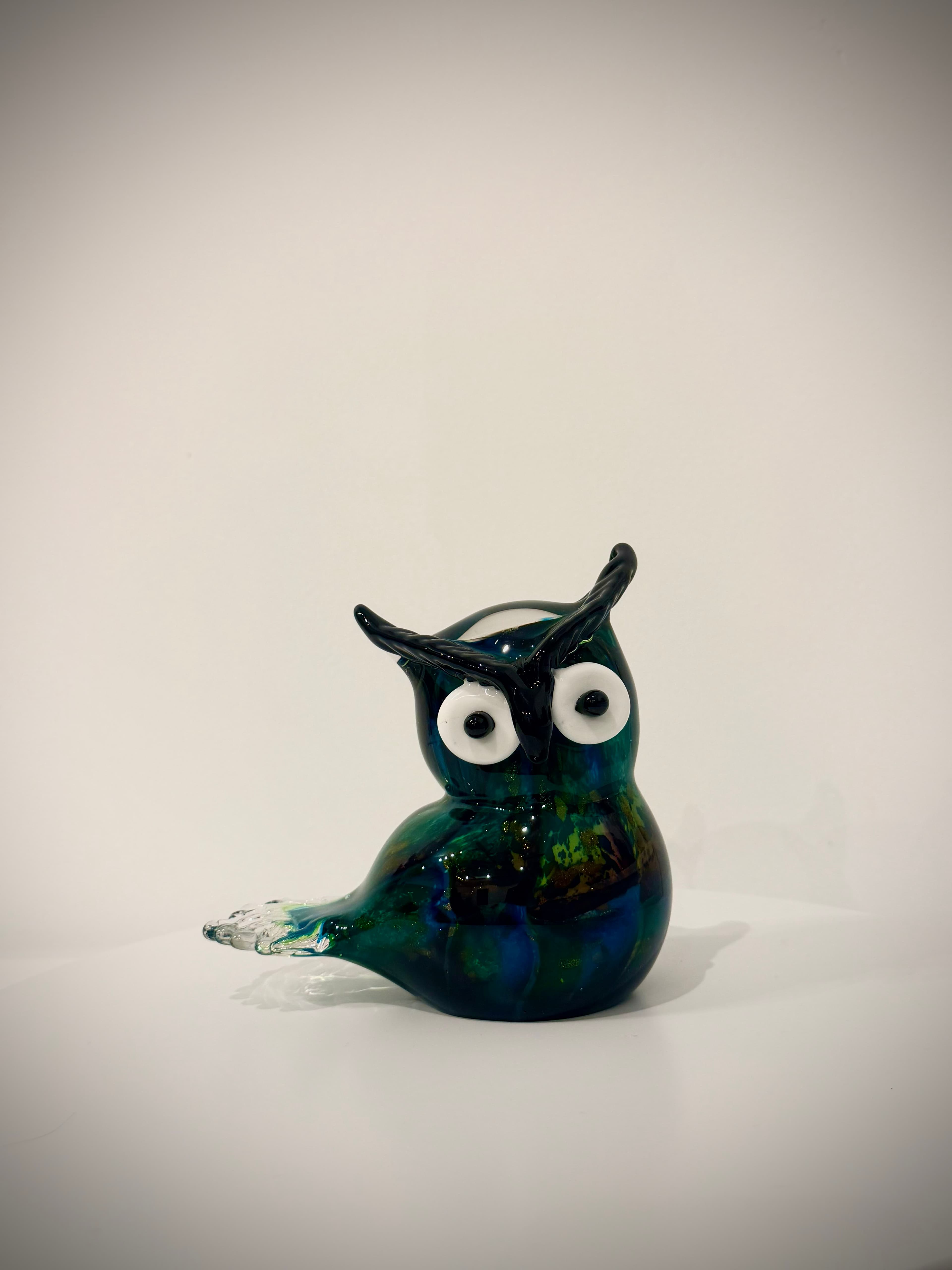Emerald Green Owl Hand-Crafted Art Glass Sculpture