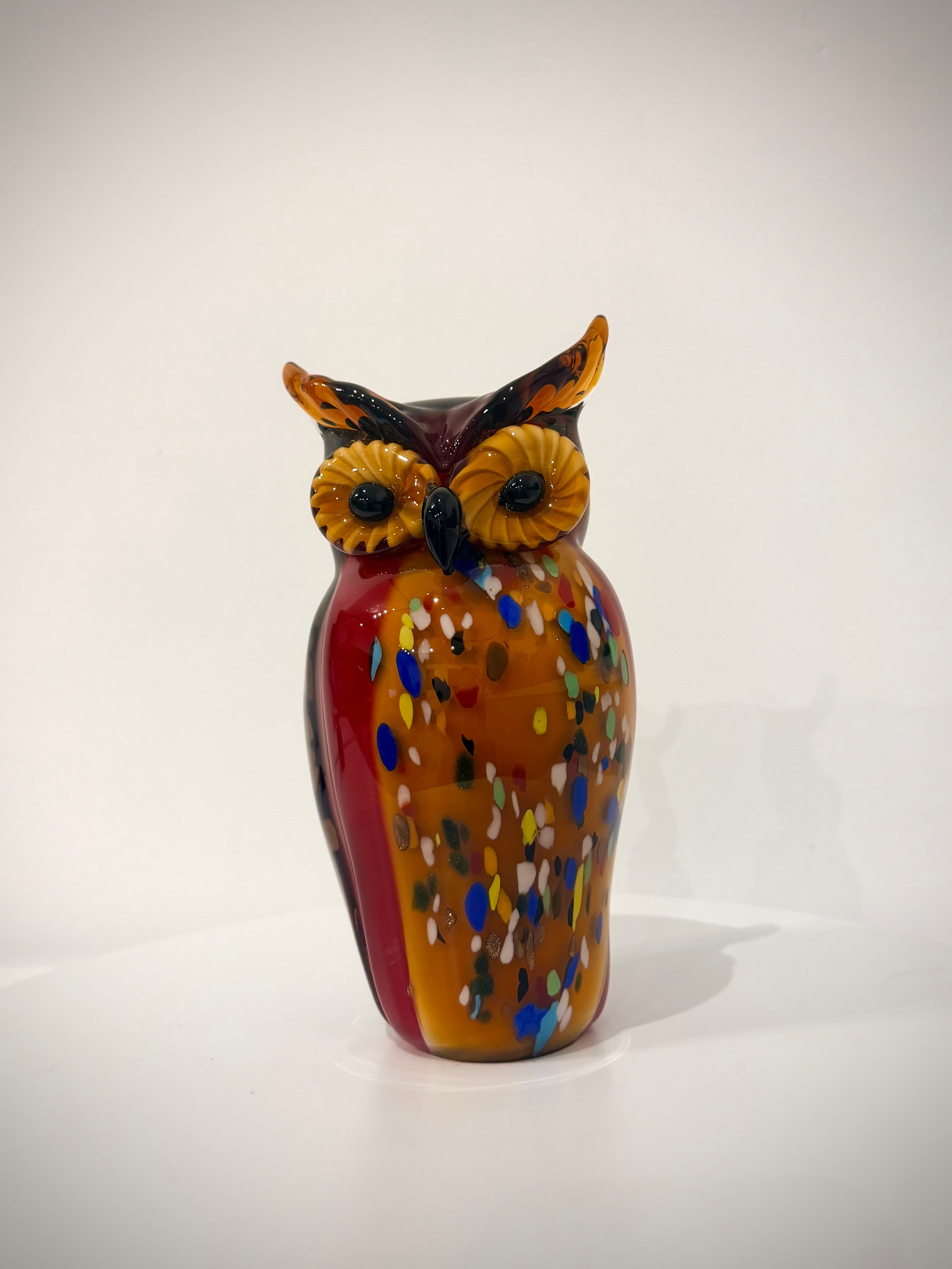 Amber Confetti Owl Hand-Crafted Art Glass Sculpture