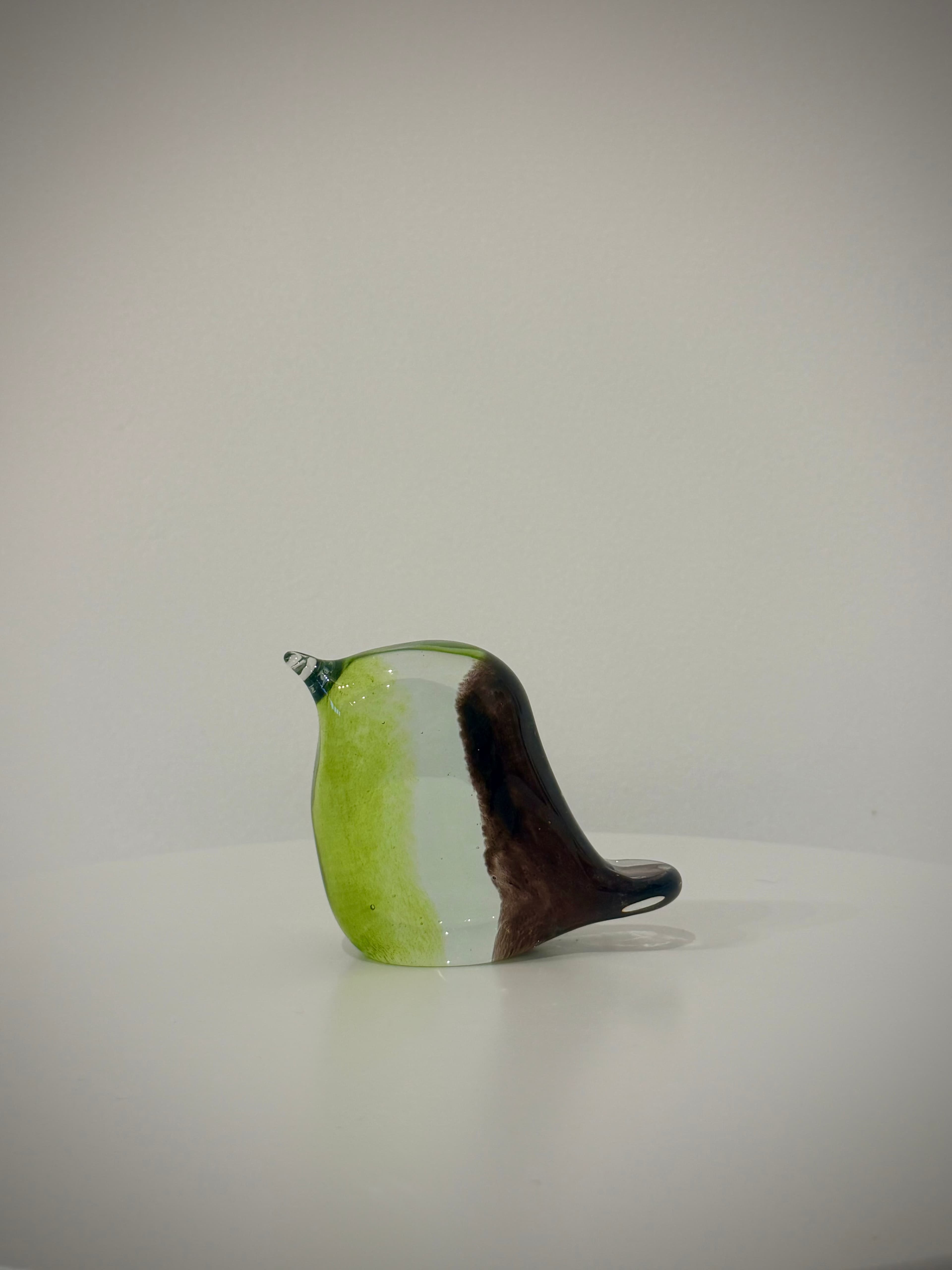 Lime Green and Brown Bird Hand-Crafted Art Glass Sculpture