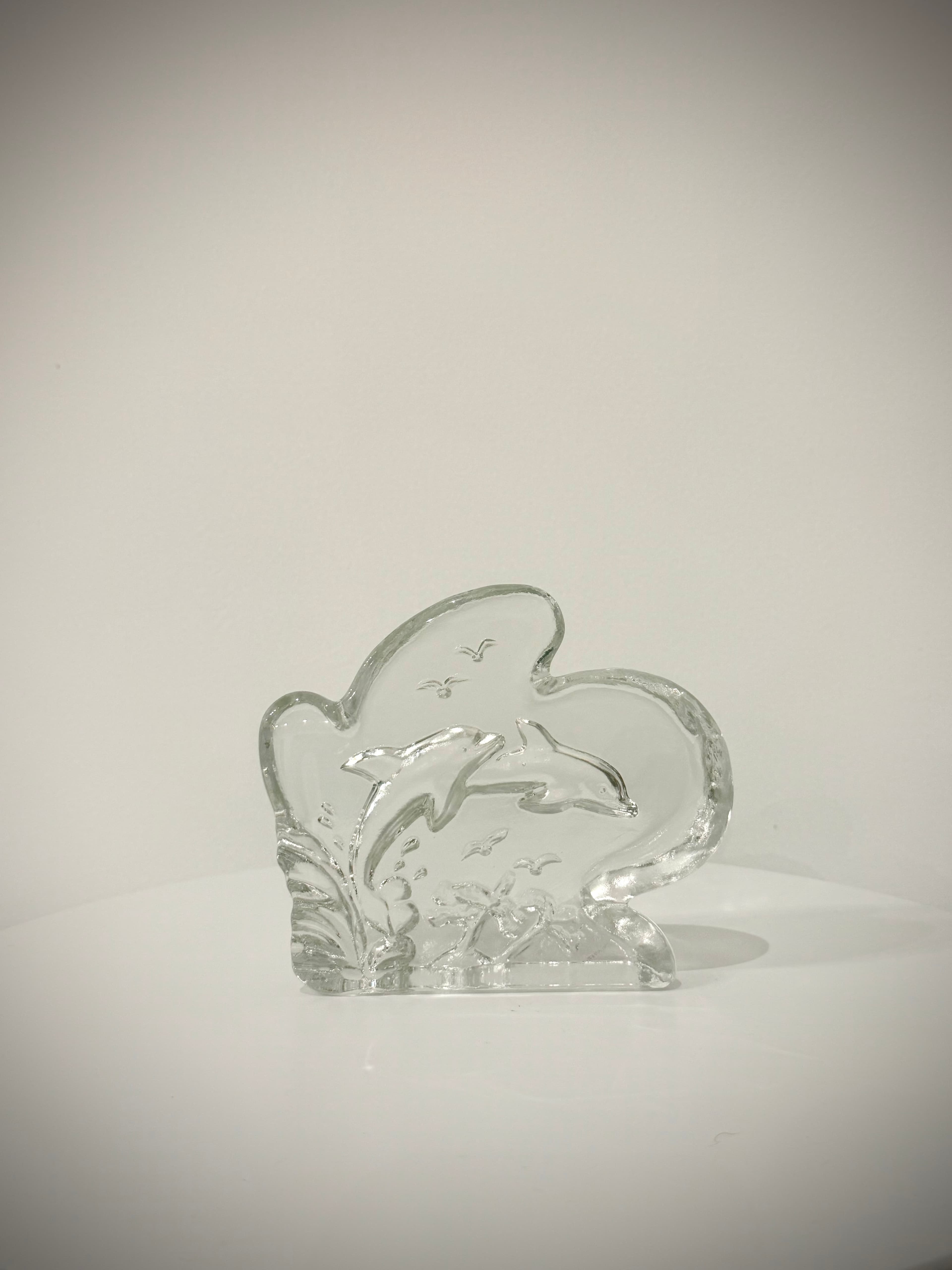 Clear Dolphin Scene Hand-Crafted Art Glass Sculpture