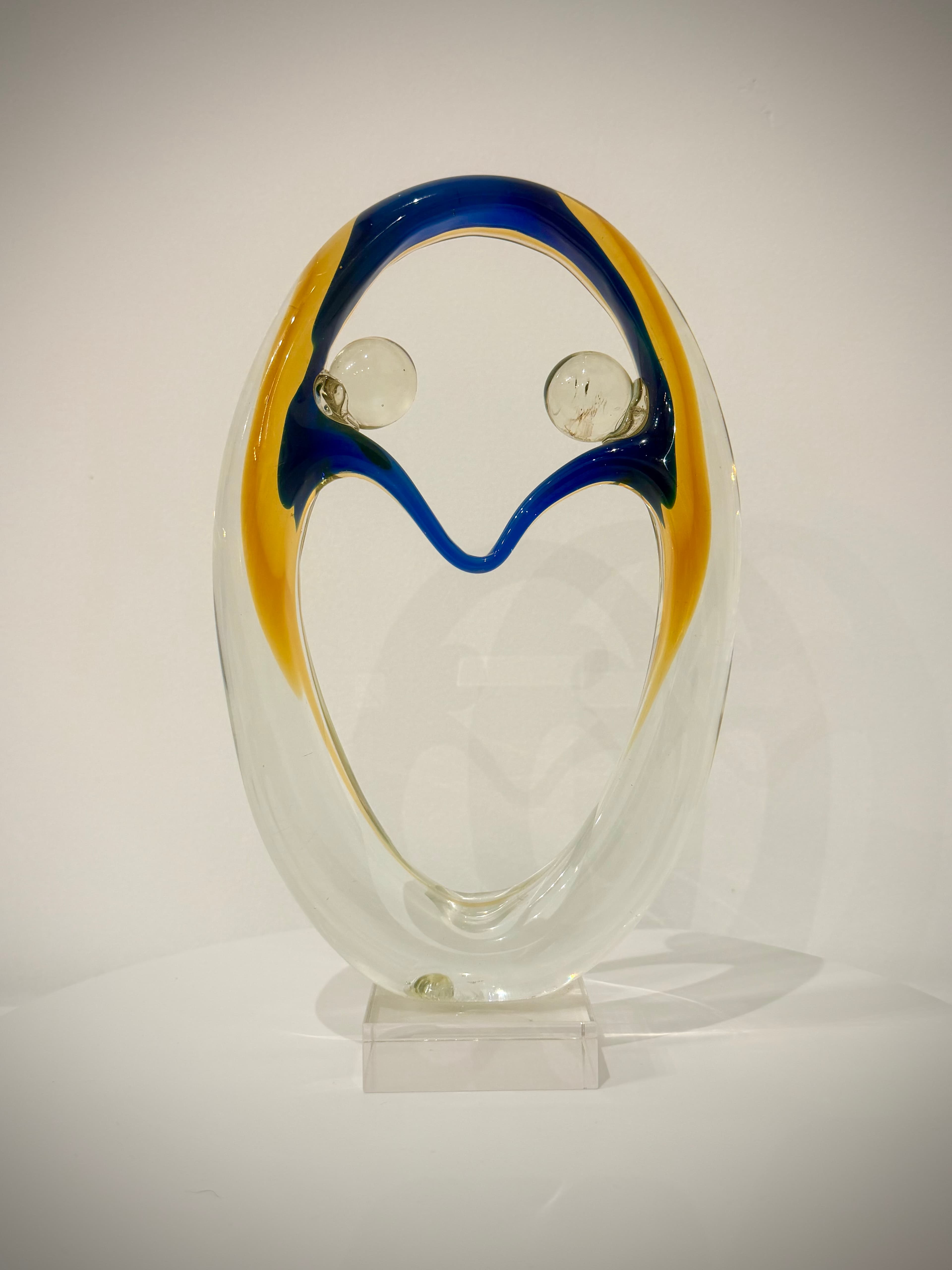 Blue and Amber Dancers Hand-Crafted Art Glass Sculpture