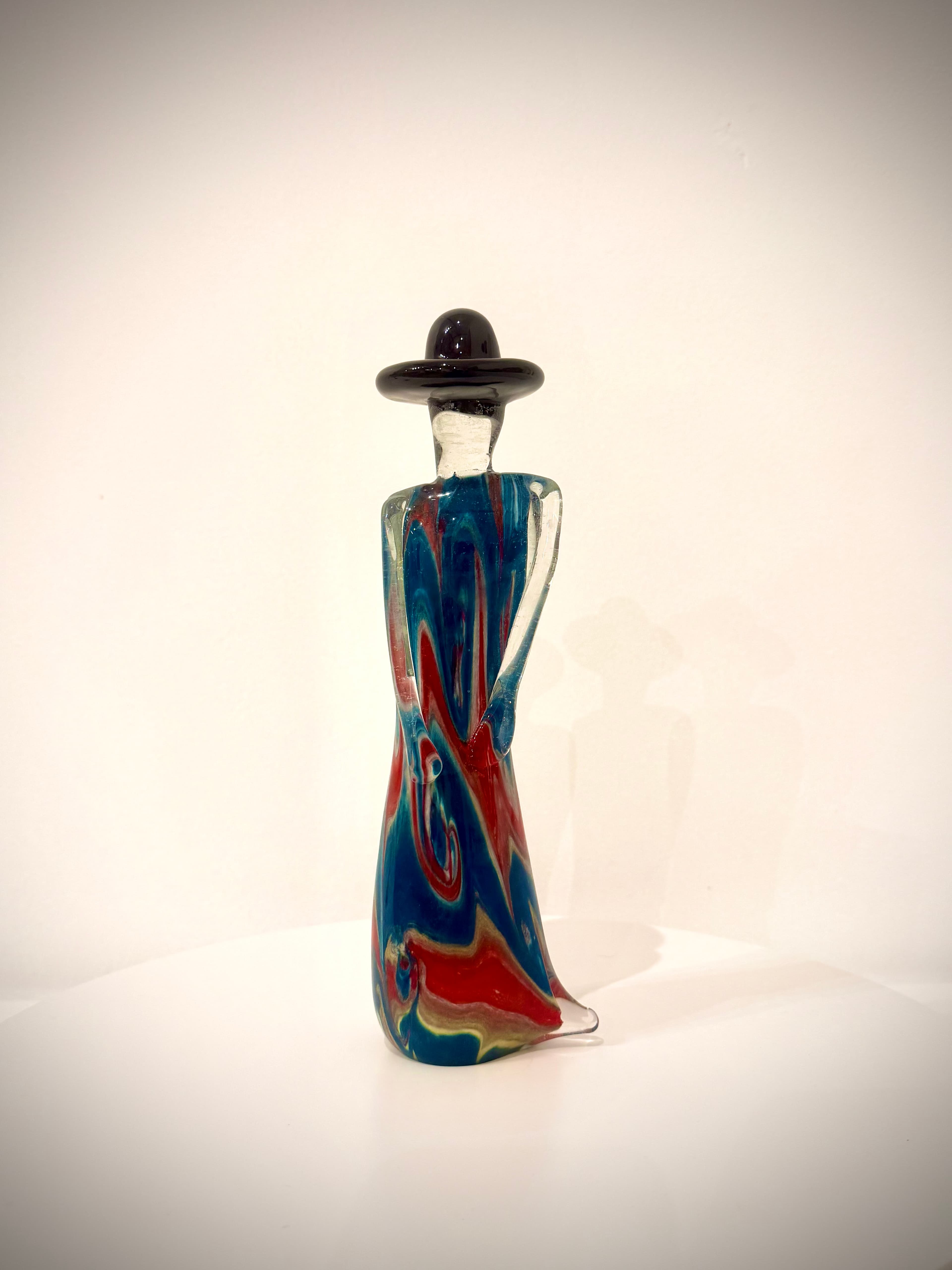 Blue and Red Paris Fashion Week Figure Hand-Crafted Art Glass Sculpture