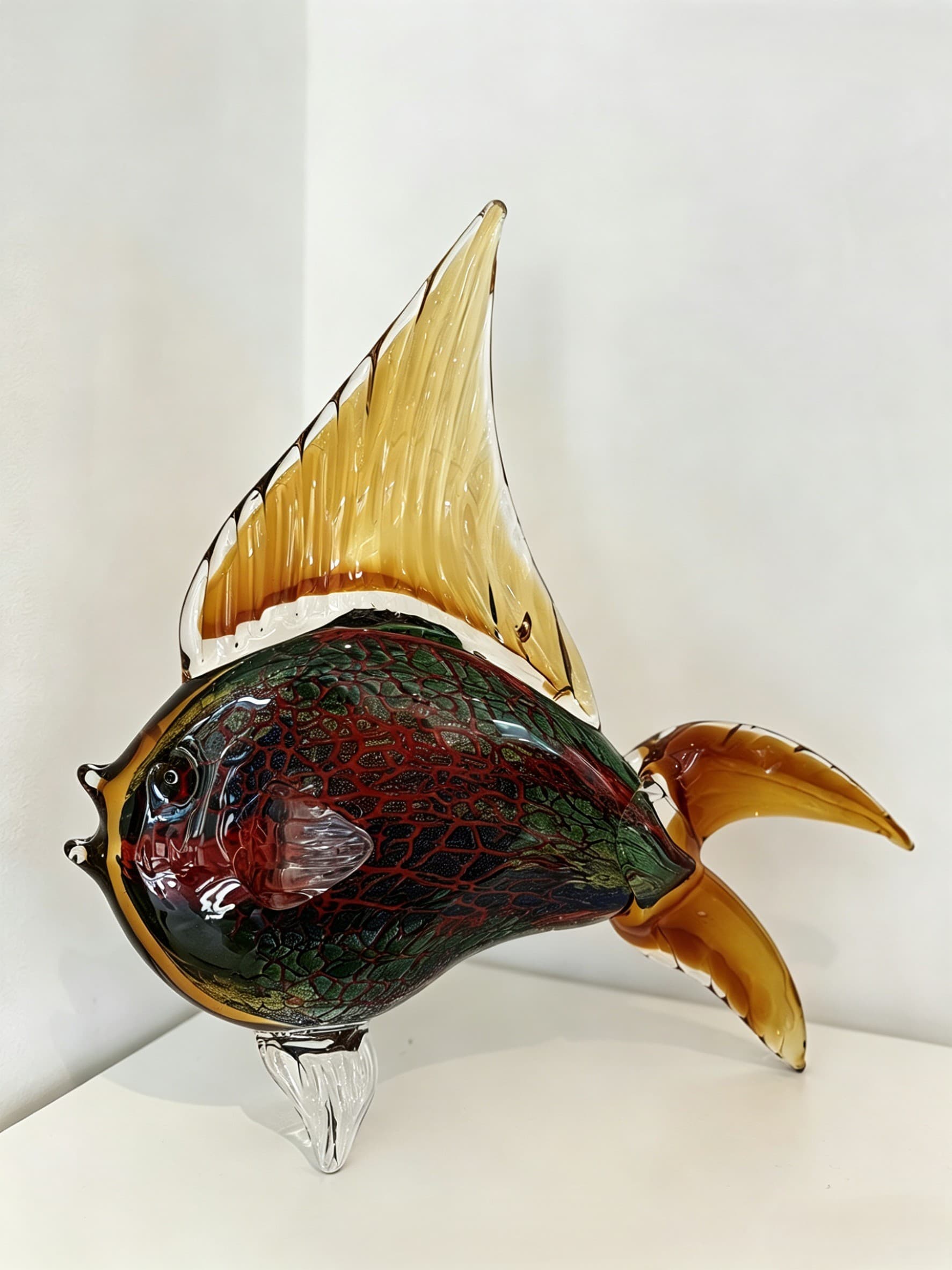 Veined Angelfish Hand-Blown Art Glass Sculpture