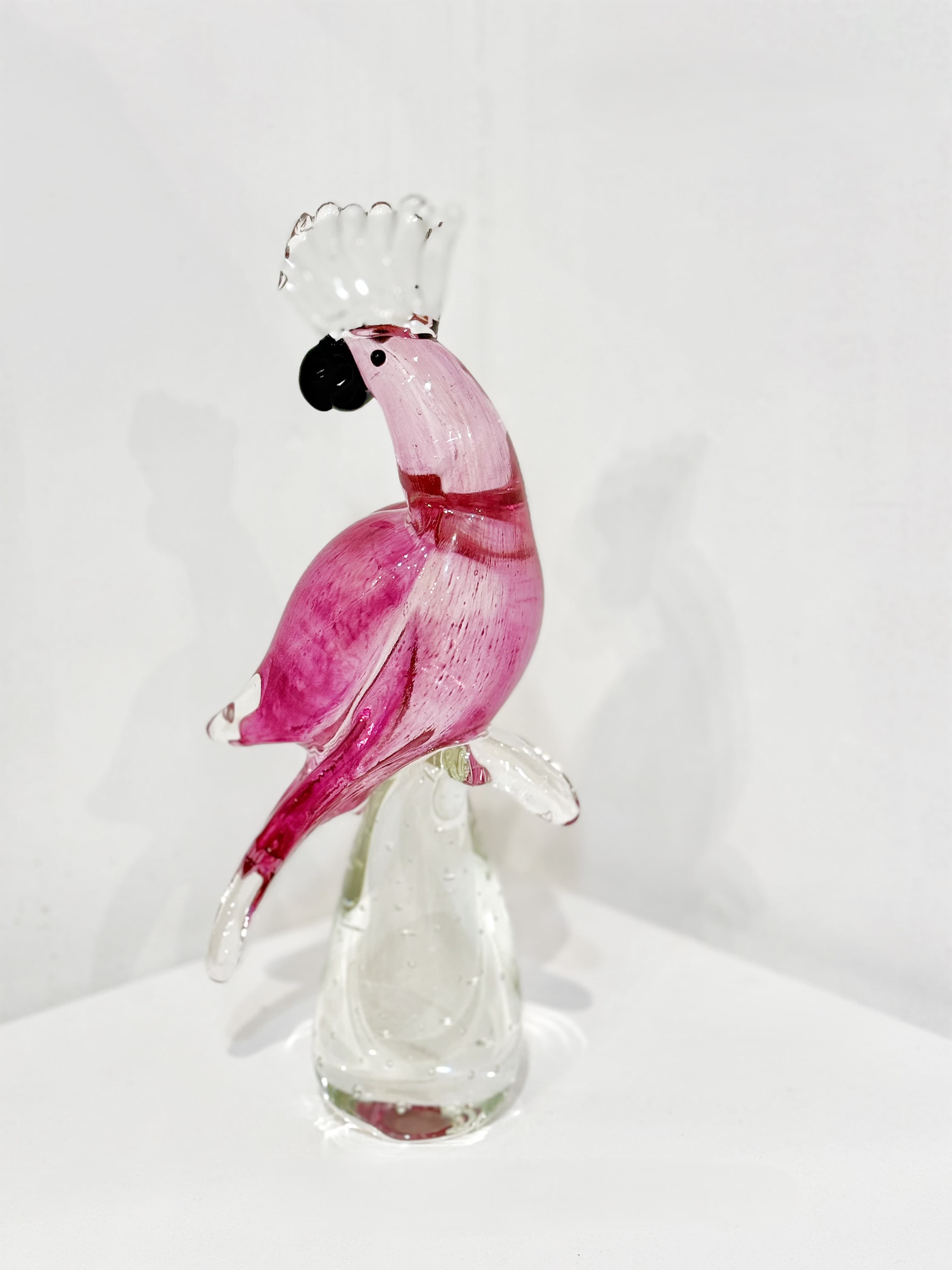 Pink Gradient Cockatoo Hand-Sculpted Art Glass Figurine