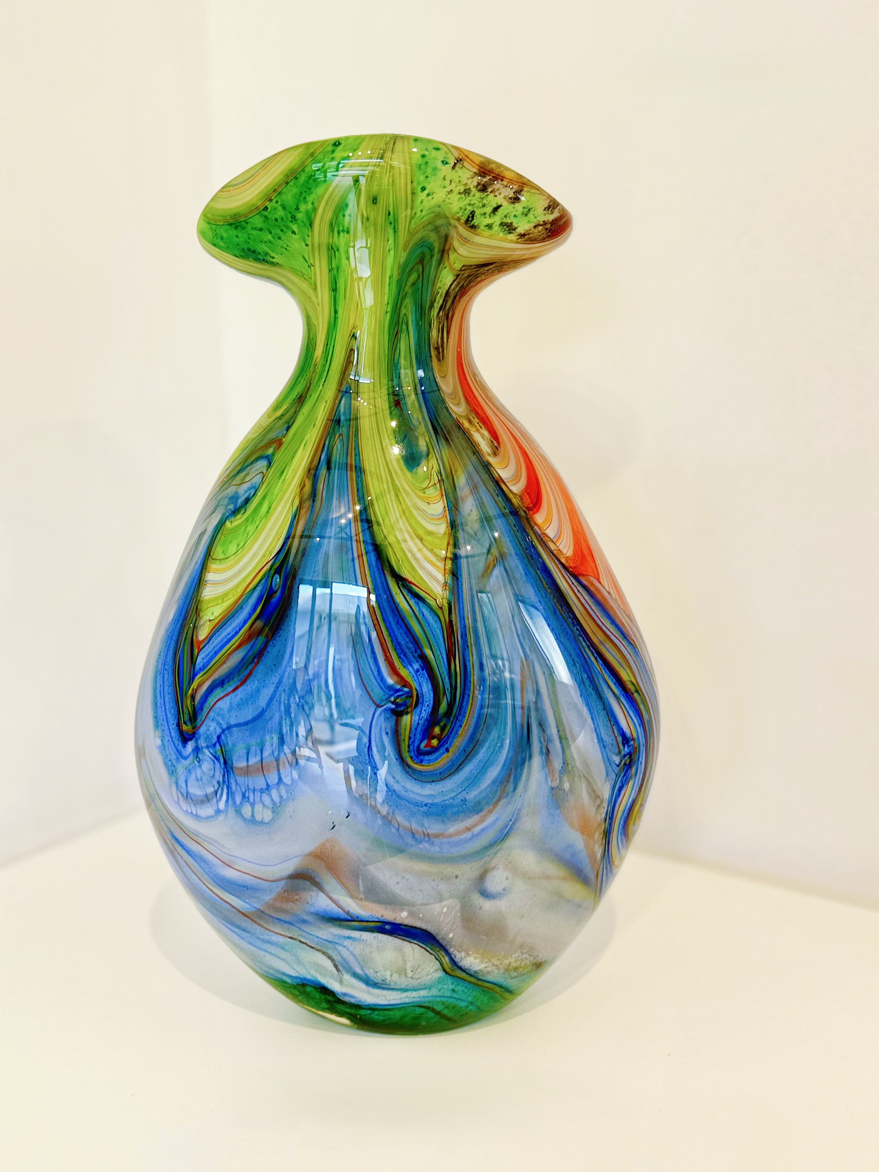 Rainbow Swirl Hand-Blown Art Glass Vase