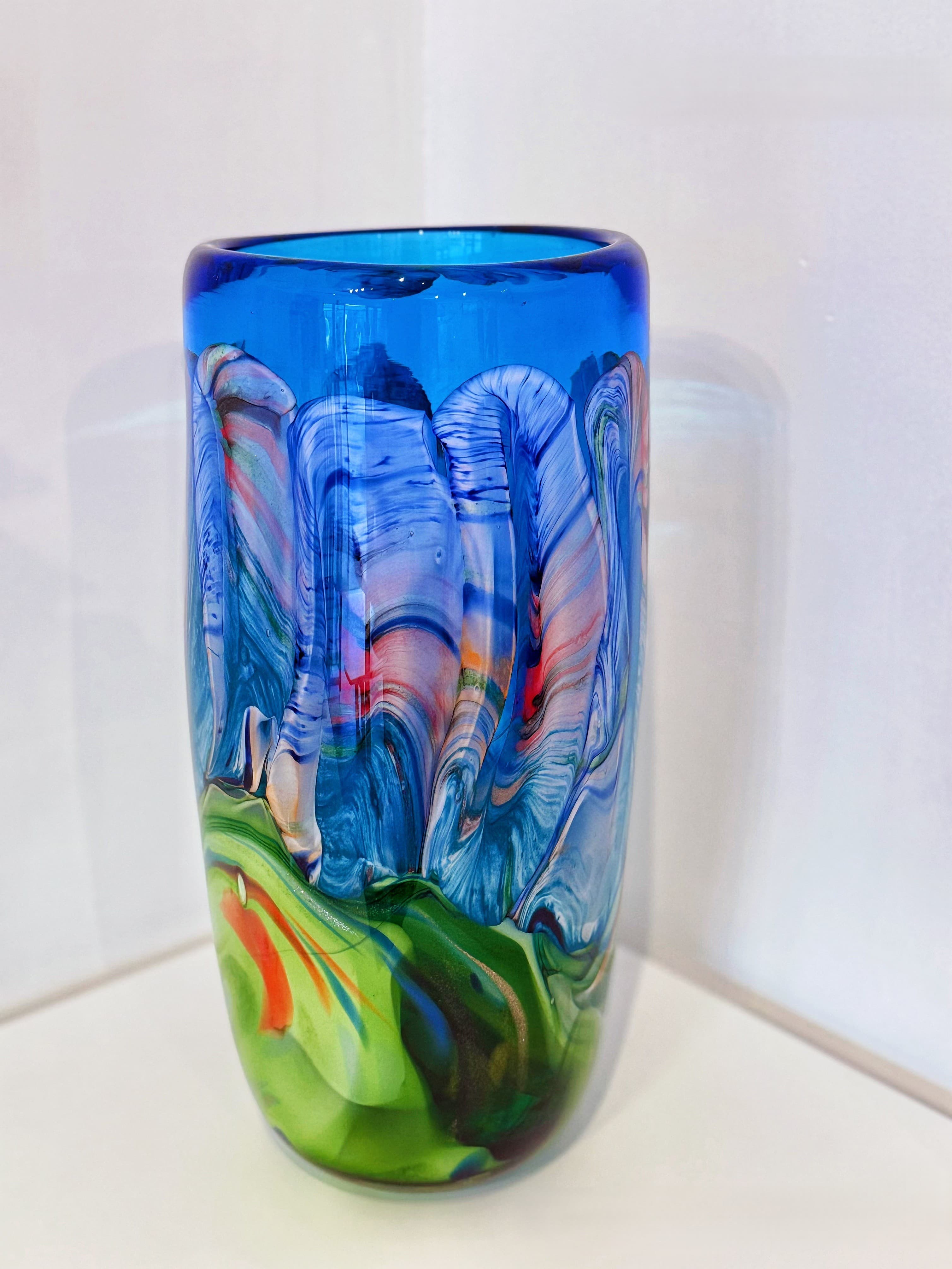 Ocean Swirl Hand-Blown Art Glass Vase