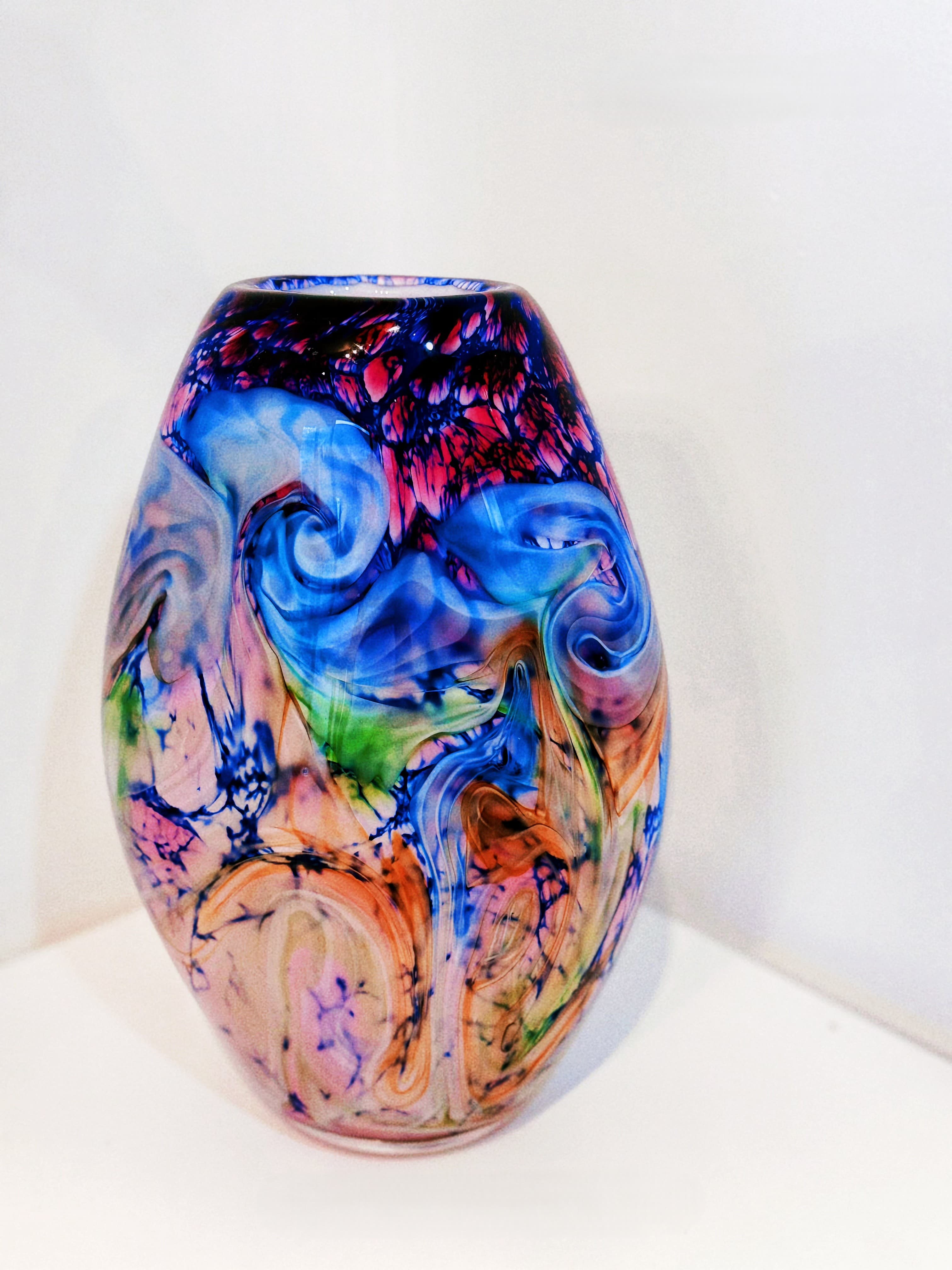 Nebula Swirl Olive-Shaped Hand-Blown Art Glass Vase