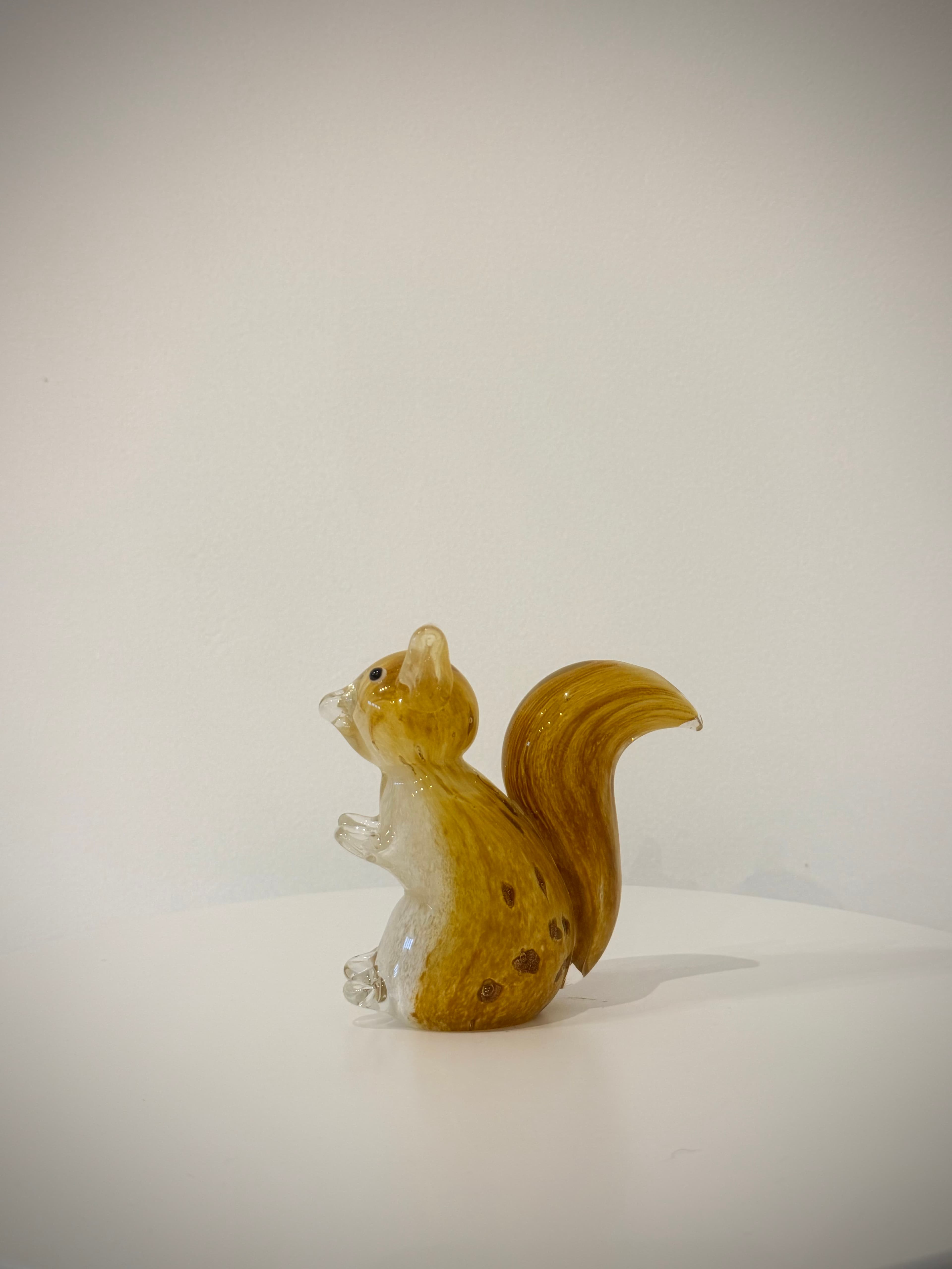 Golden Amber Squirrel Hand-Crafted Art Glass Sculpture