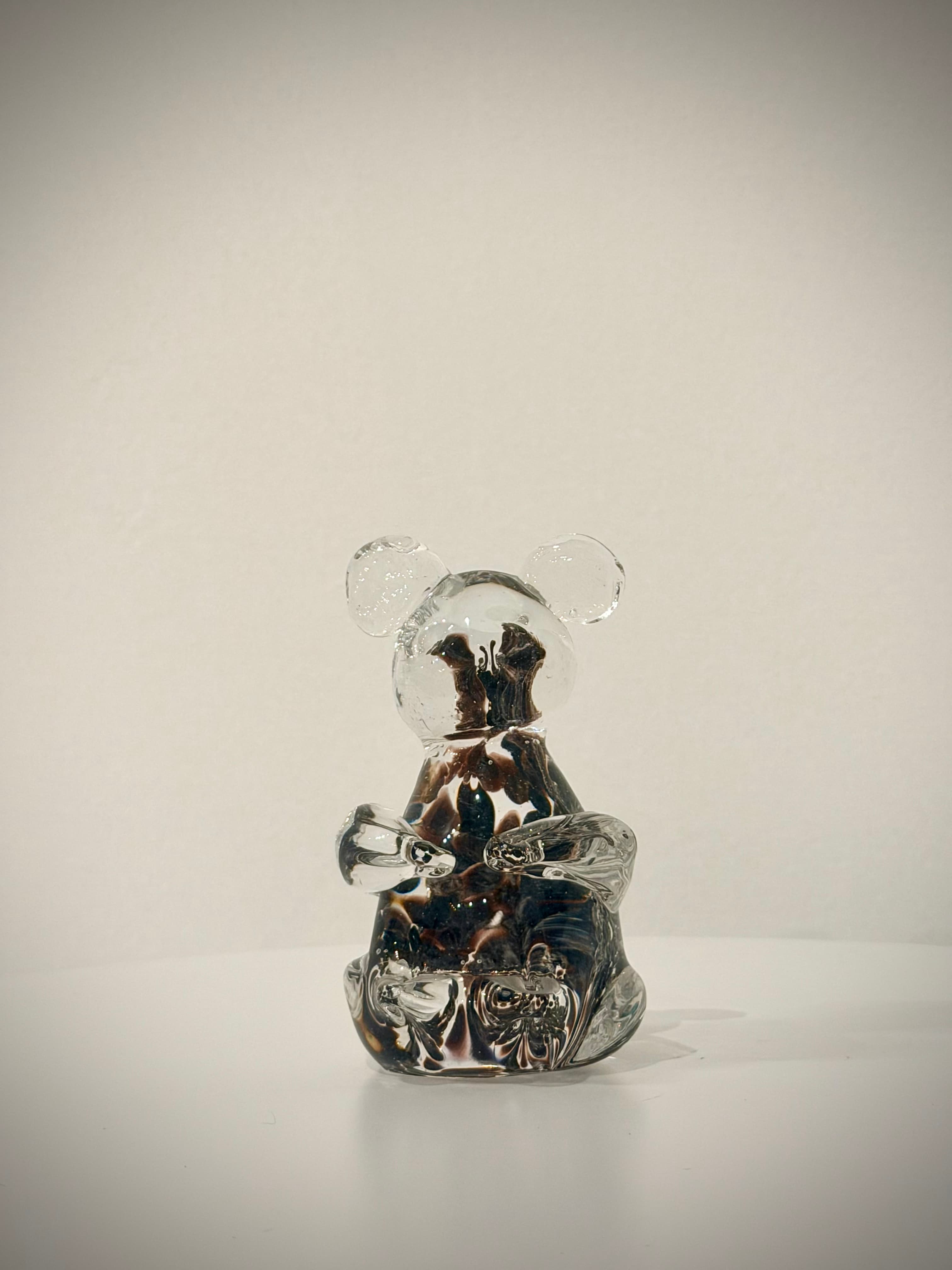 Clear and Amber Sitting Bear Hand-Crafted Art Glass Sculpture